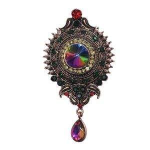 Victorian Style Crystal Brooch Pin Watermelon Rivoli Gold Tone
